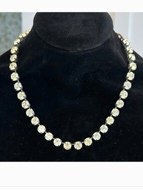 TOVA Vintage Inspired Crystal Necklace w/ Yellow Patina Wash in Brass